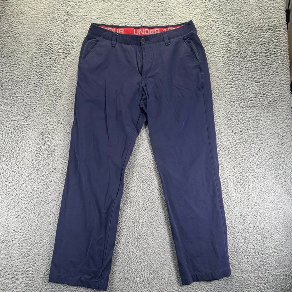 Under Armour Mens Pants 36x32 Navy Blue Casual Chino Golf Flat Front Stretch